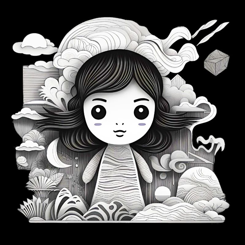 Collage Modern-Stil/Kleines Mädchen + Landschaft