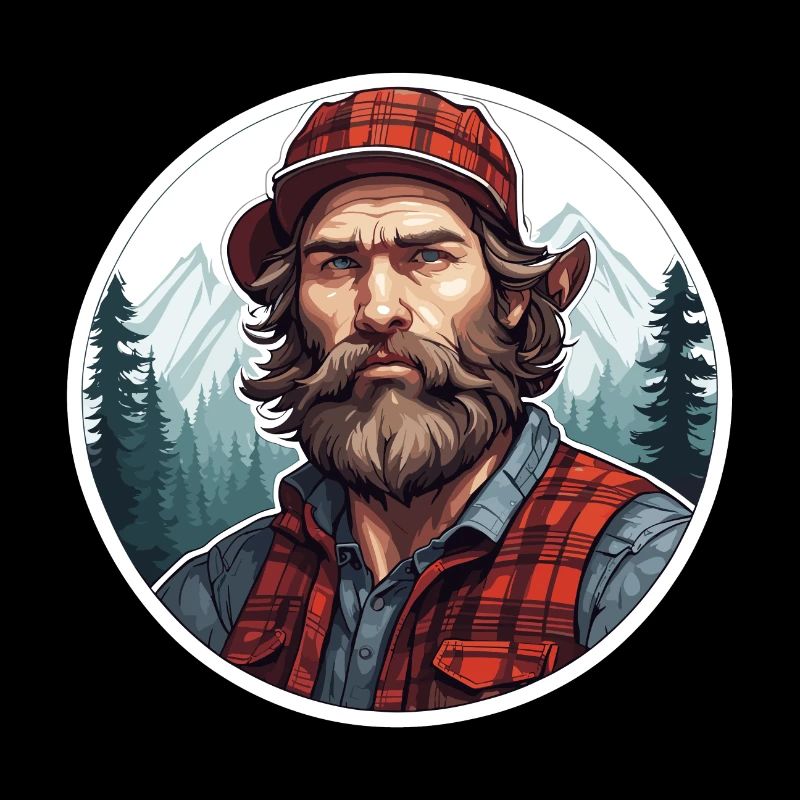 Holzfäller / Mann / Bart / Wald / Hemd / Baum