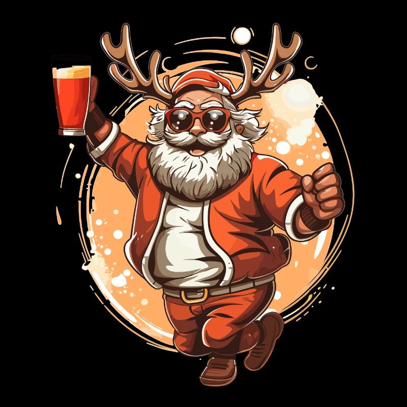 Santa mit bier am tanzen mit einem Elchgeweih
