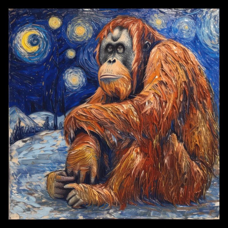 Orangutan, Monkey, Animal, Van Gogh, Starry Night