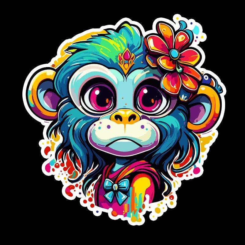 Singe mignon / Fille de singe / Mignon / noeud de cheveux