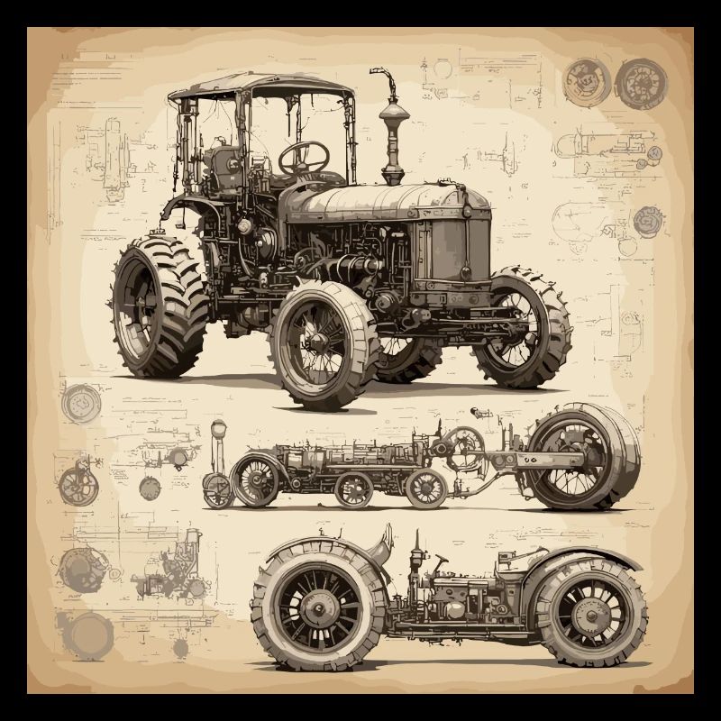 Blueprint / Sepia / Vintage / Retro / Tractor