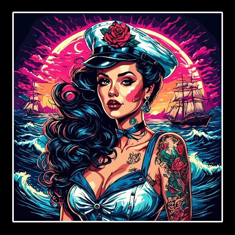 Matrosin / Pinup / Schiff / Boot / Anker / Lady