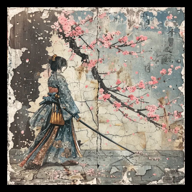 Japanisch, Samurai, Kirschblüte, Kunst, Ukiyo-E