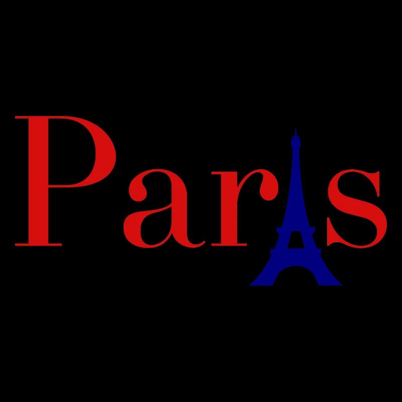 Paris Red Text with Blue Eiffel Tower