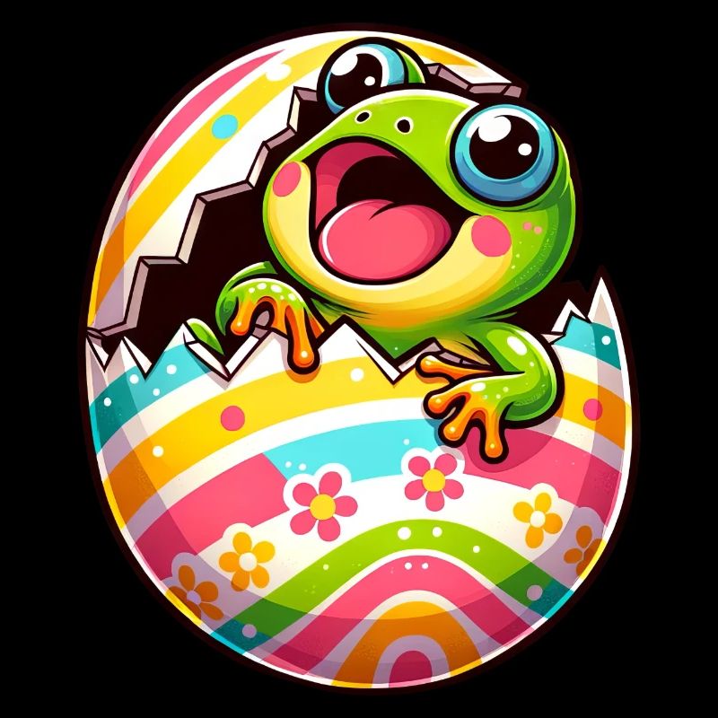 Colorful Easter egg with hatching frog design