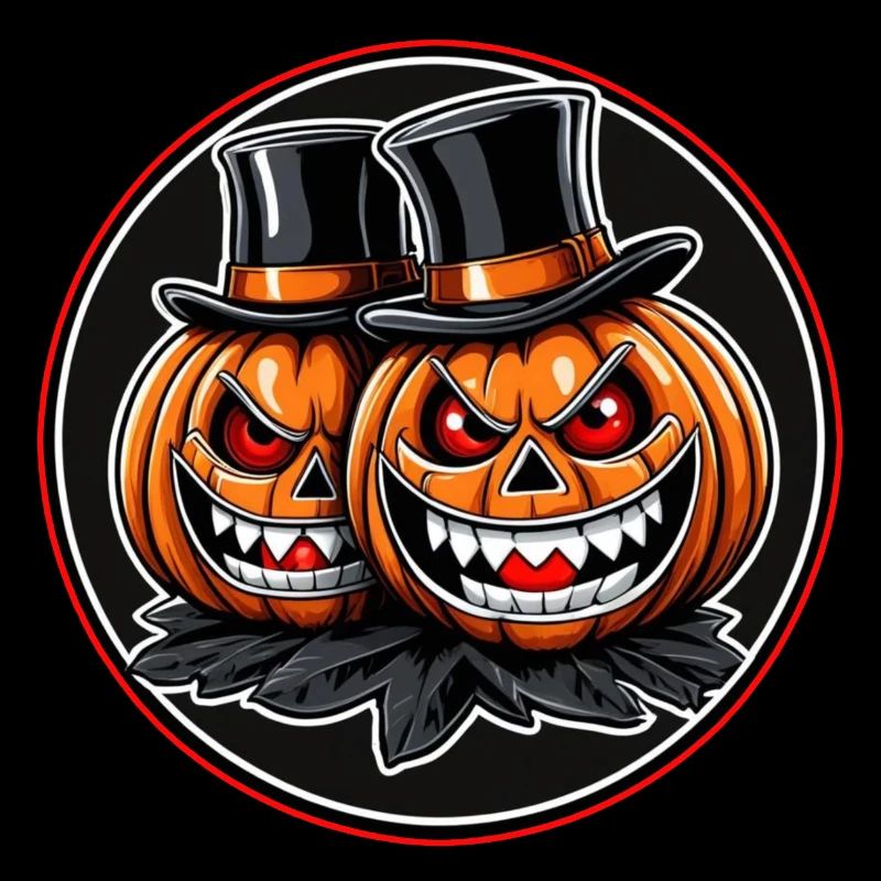 Two grinning Halloween pumpkins with top hats