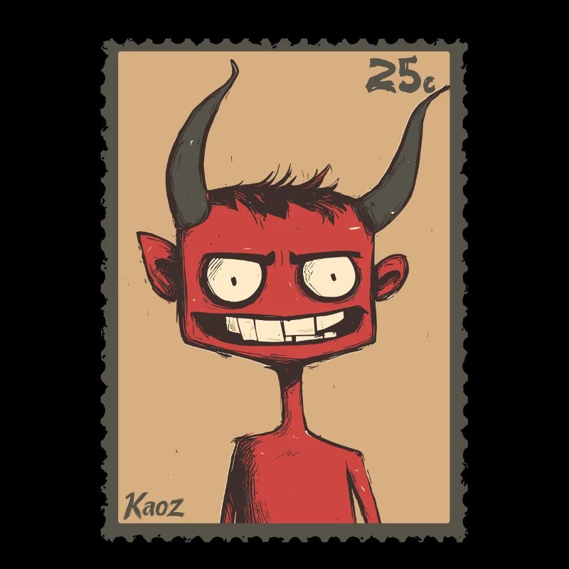 Grinning devil as a stamp