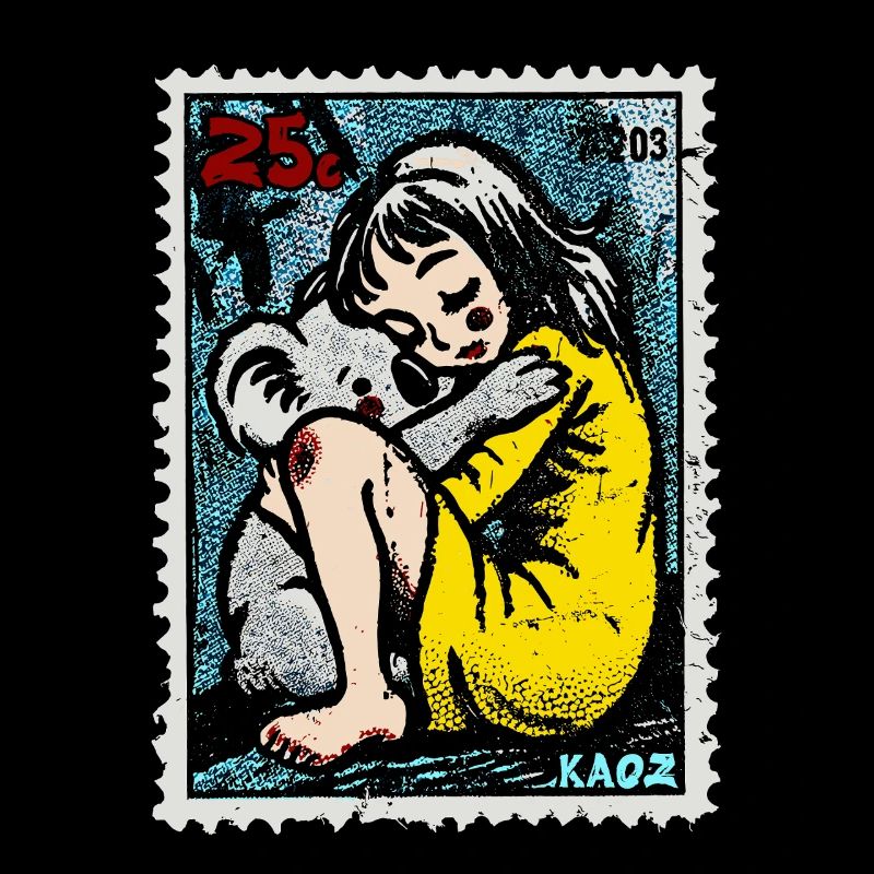 Mädchen mit Koala auf einer Briefmarke