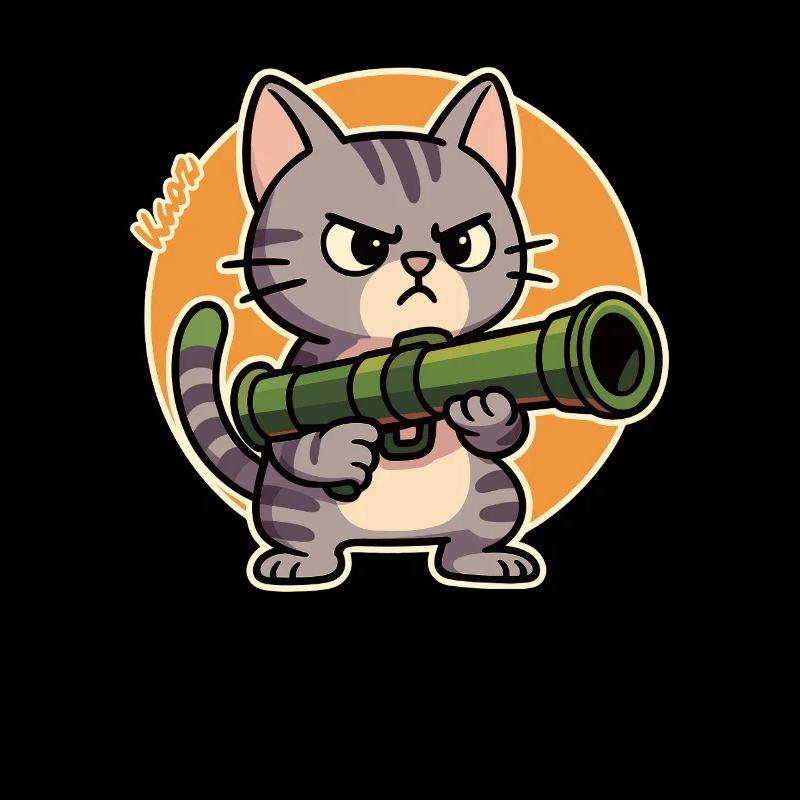 Angry Cat with Bazooka – Comic Motif