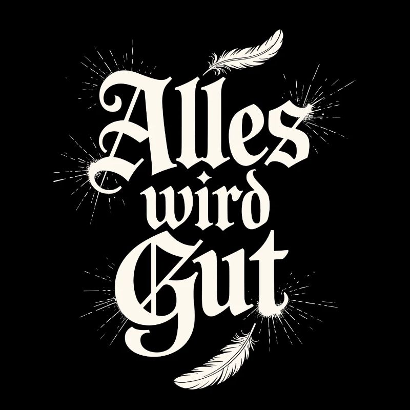 Alles wird gut Spruch mit Federn und Glanz