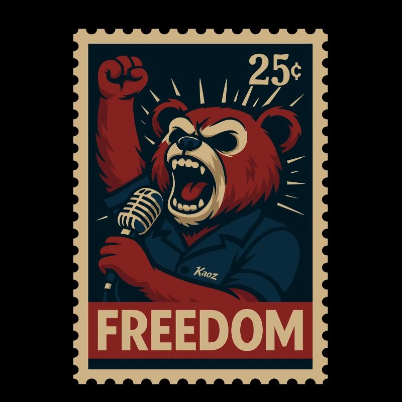 Rebellious bear calls for freedom with microphone