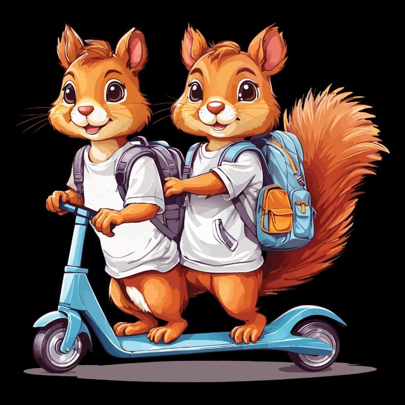 Cheerful Squirrel Twins School Way Design