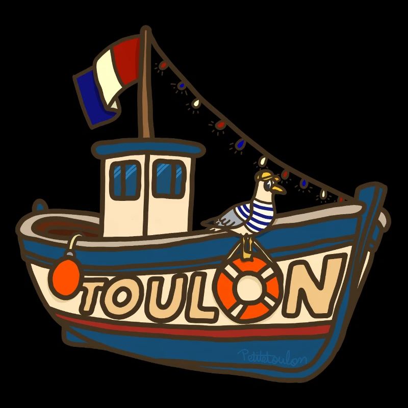 Fischerboot Toulon mit lustiger Möwe