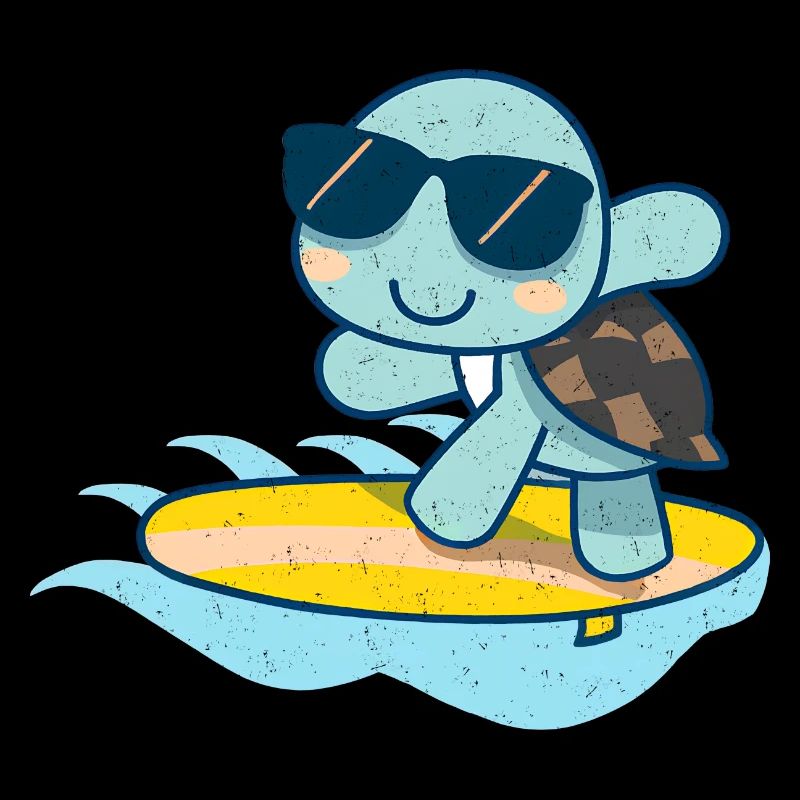 Cute turtle with sunglasses on surfboard