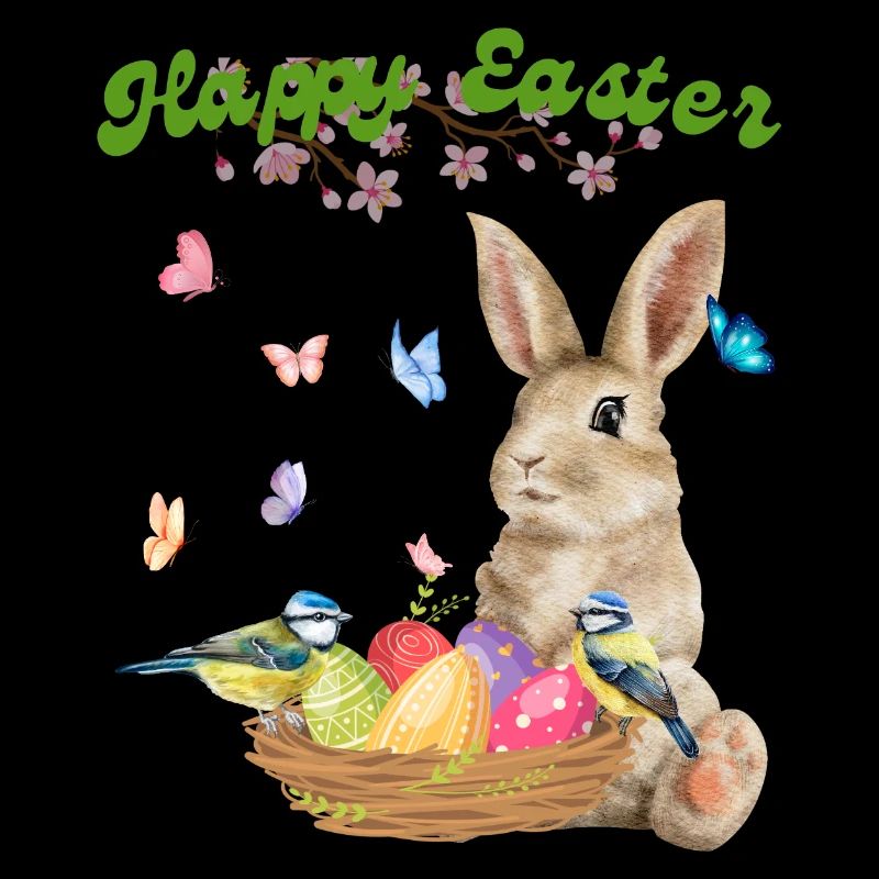 Joyeuses Pâques - Lapin avec panier de Pâques