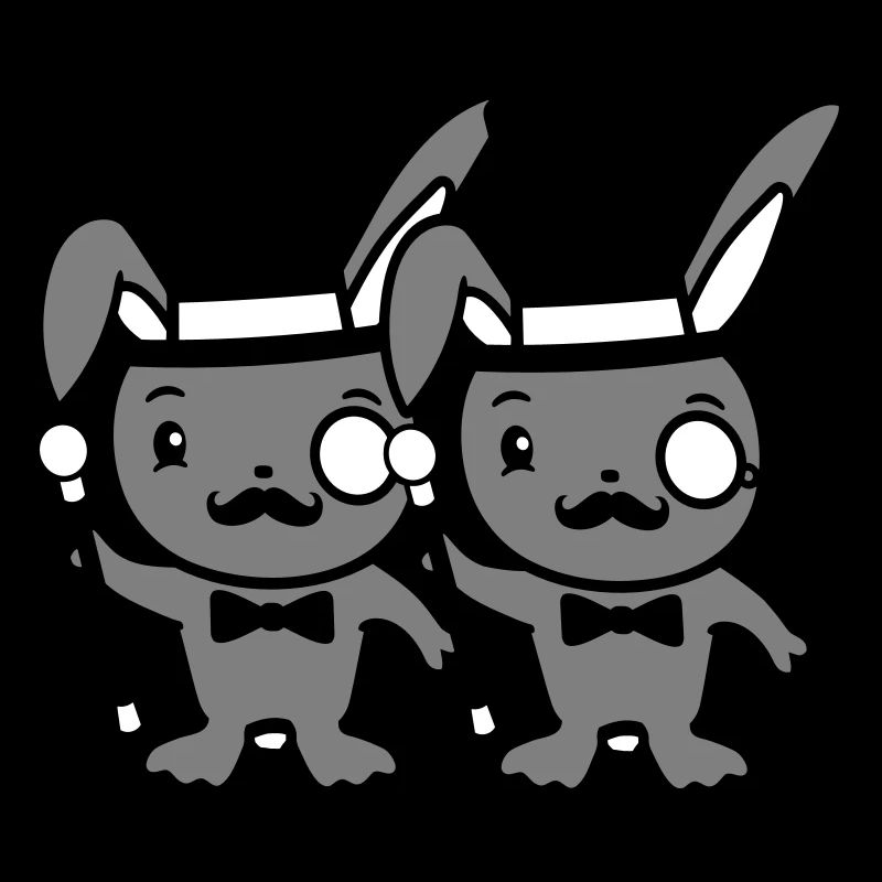 2 lapins Mr. Gentleman chapeau haut de forme Monocle Lunettes