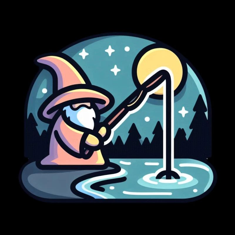 Sorcier lançant un sort de pêche - Jeu de mots amusant
