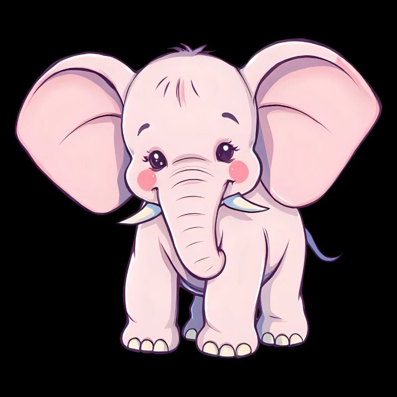 Éléphant rose ludique avec queue bleue