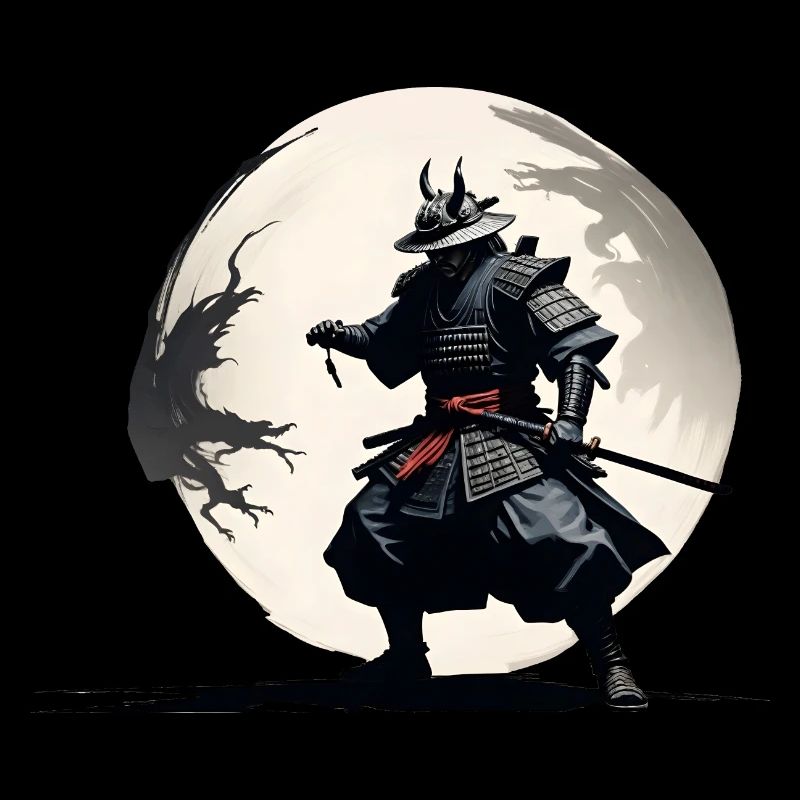 Samurai warrior in the full moon