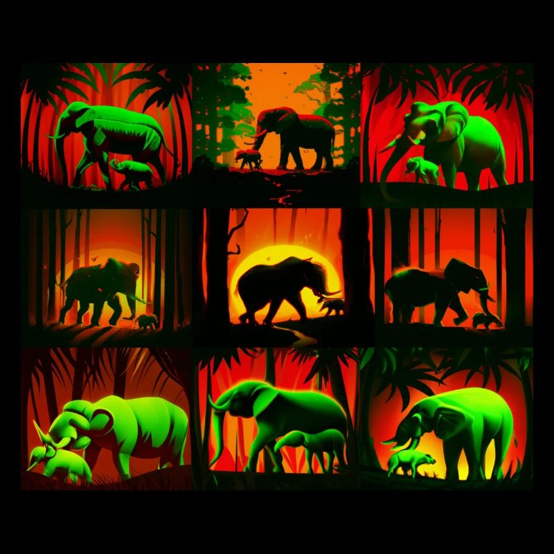 Elephants Pattern Design - Red/Green