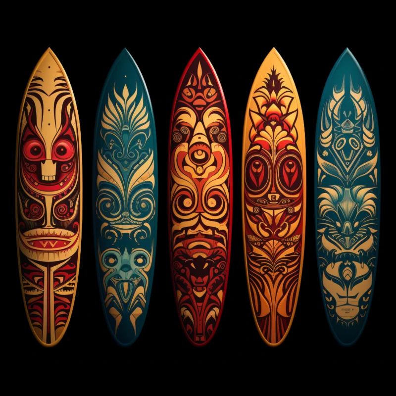 Art polynésien sur différentes planches de surf