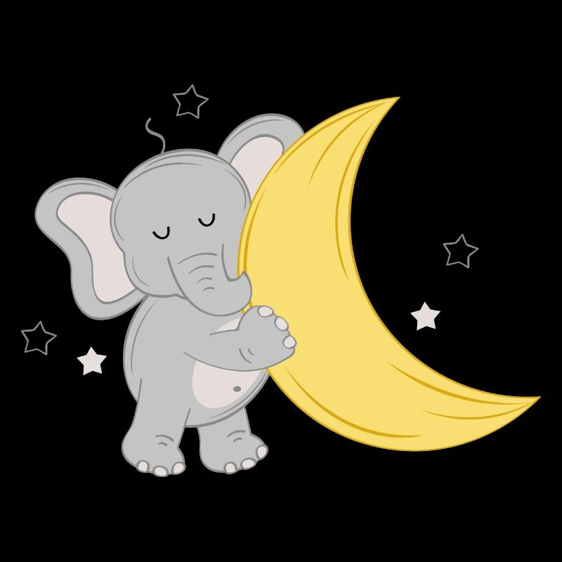 Petit éléphant avec lune et étoiles