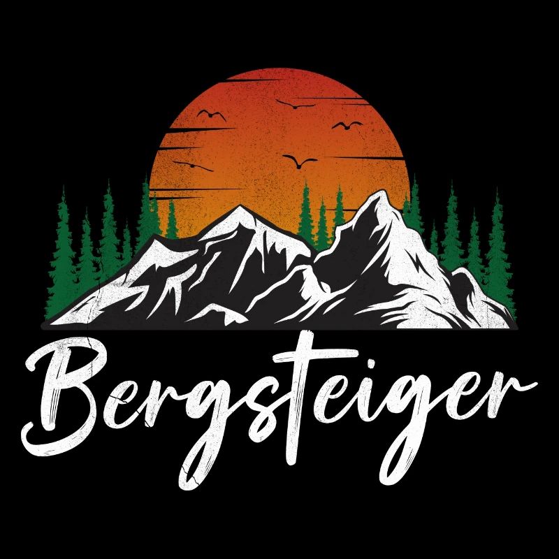 Bergsteiger Design Berg mit Sonne und Wald