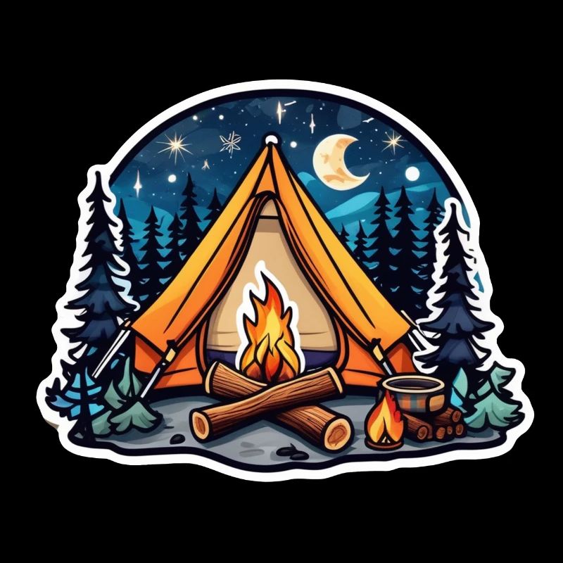 camping, tente et feu de camp