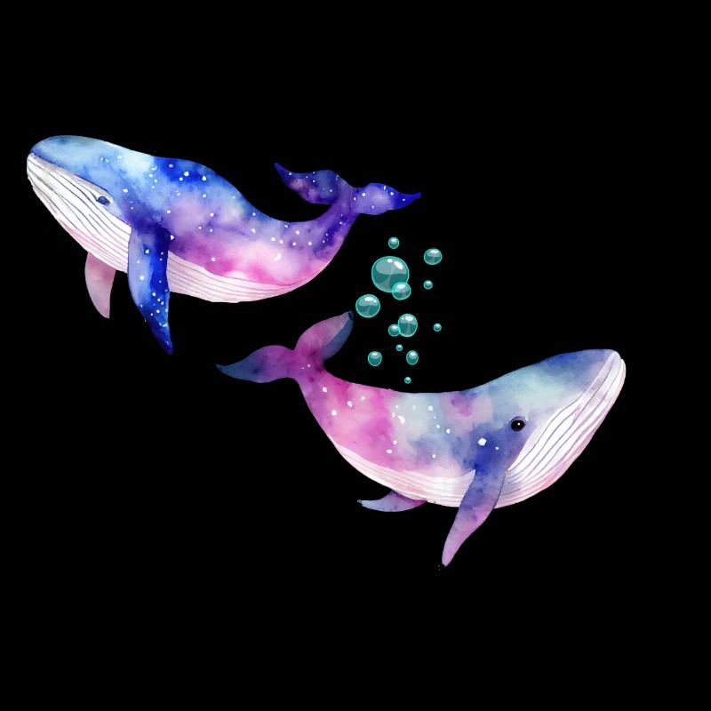 Deux baleines/cétacés arc-en-ciel