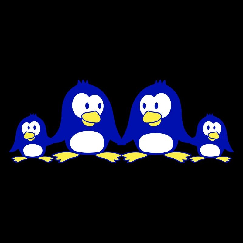 Penguin Family Two Kids Mom Dad Cute Together