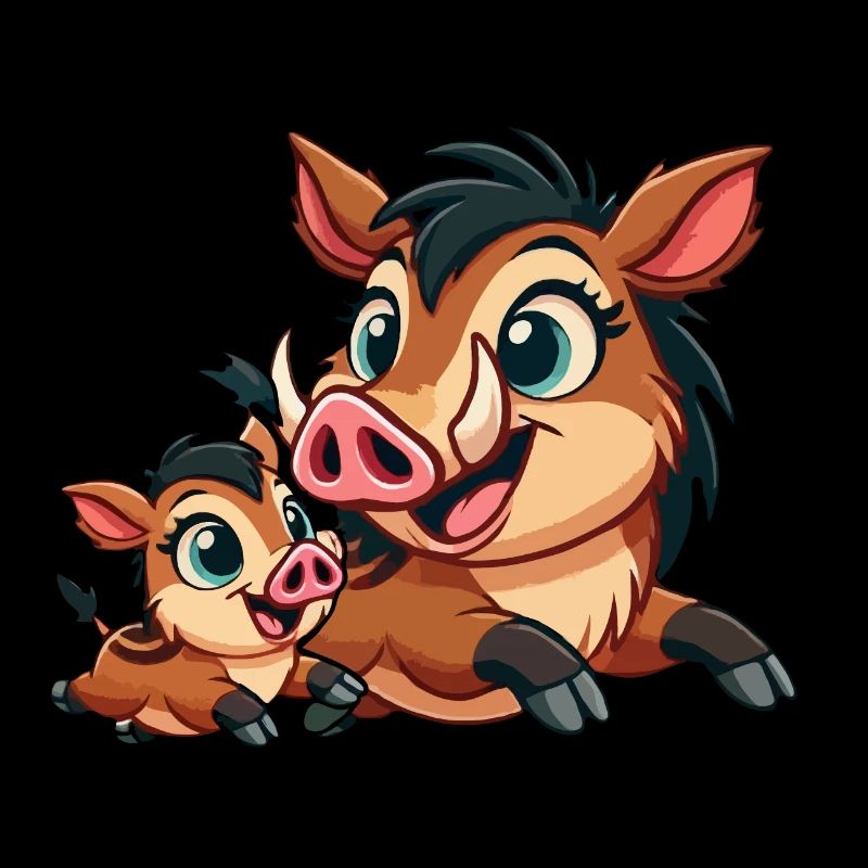 Wildschweinmutter und Kind beim Herumtollen