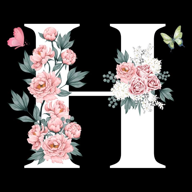 Lettre h fleurs rose