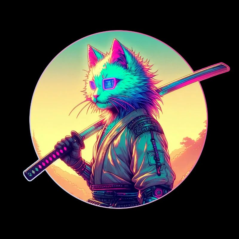 Cyberpunk Cat Samurai Anime