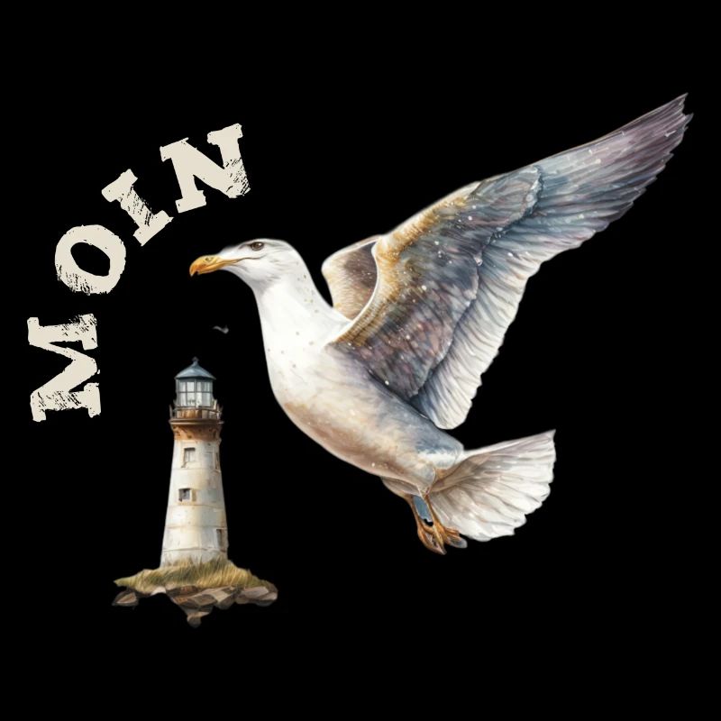 Moin Möwe maritim mit Leuchtturm