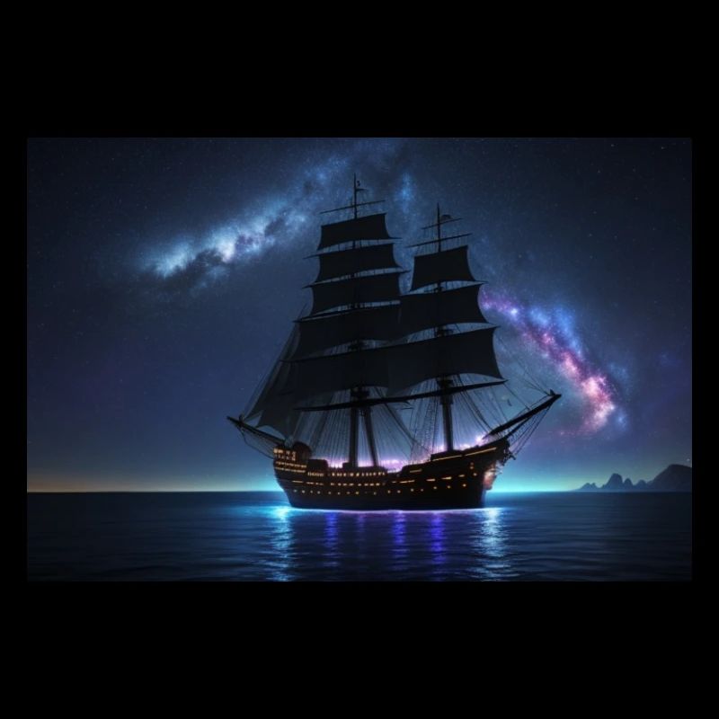 Sailing ship under mystical sky
