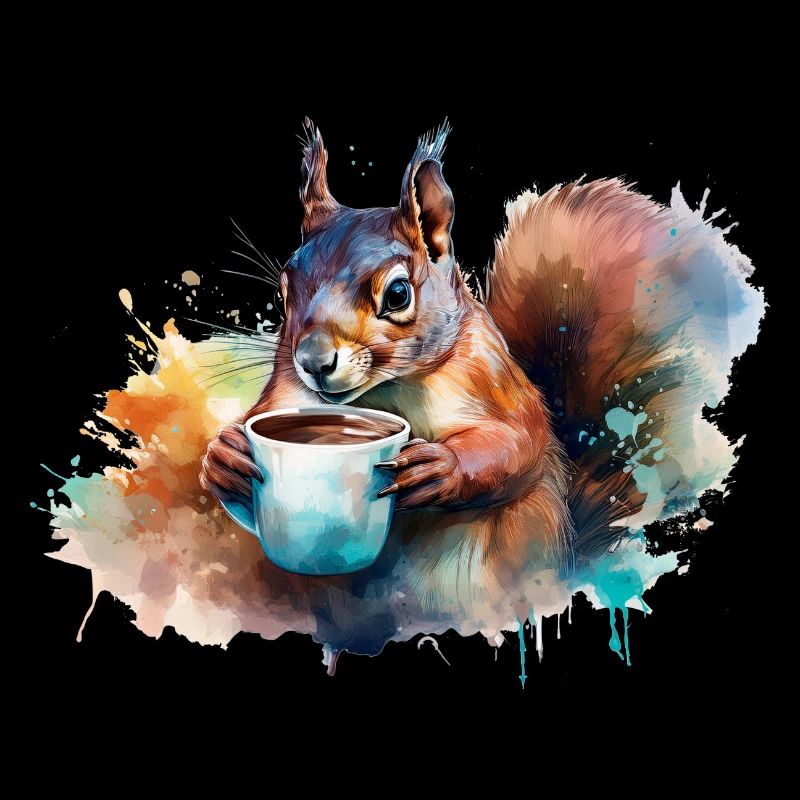 Squirrel drinking a cup of coffee
