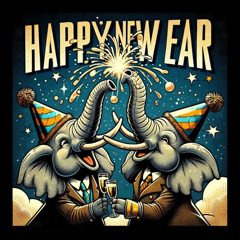 Neujahr Sylvester Elefant Sektstoß