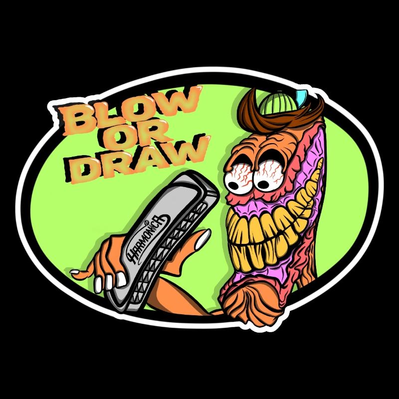 Blow or draw harmonica style Rat Fink harmonica player