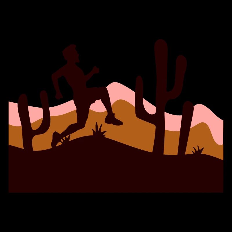 Cacti Desert Man Running Fast Funny Running