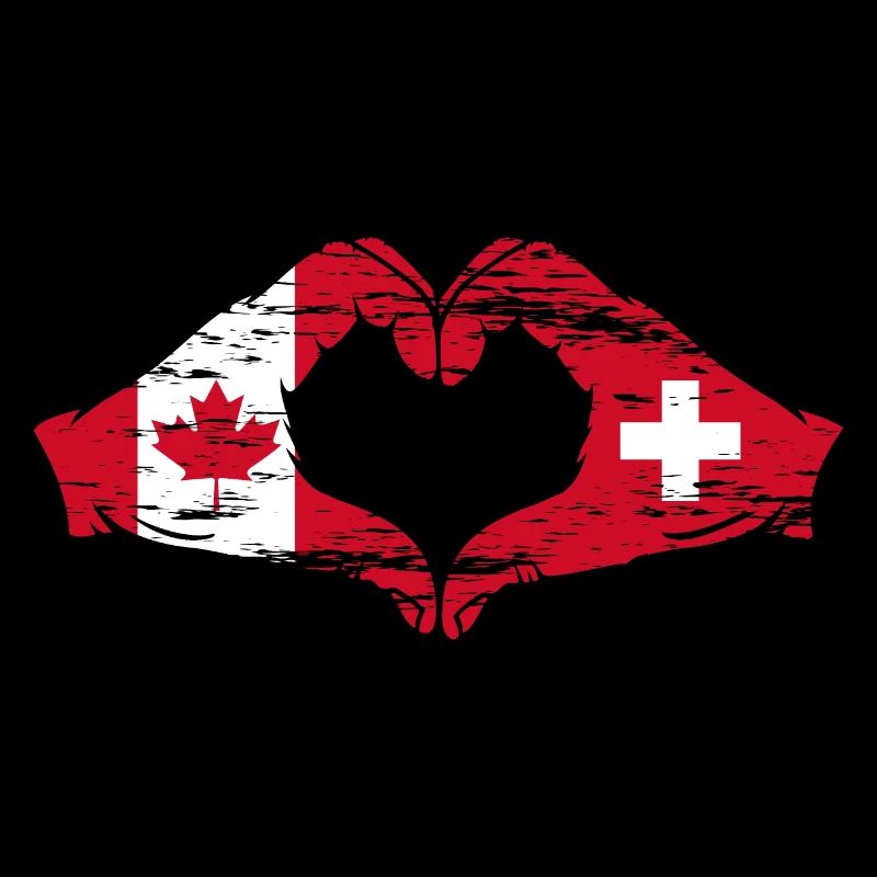 Canada Switzerland Flag Hands Heart Shape Used