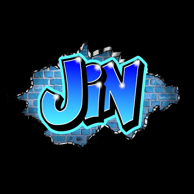 Graffiti Jin Wall Cracks Blue Bricks