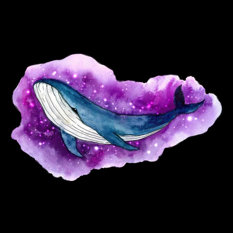 Blauwal schwimmt durch eine Galaxy