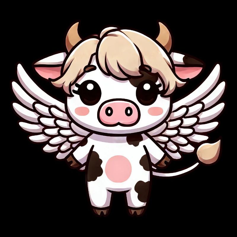 Mignon Chibi Vache Ange Dessin Animé Ailes