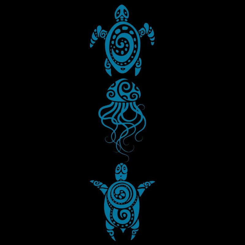 A jellyfish and two turtles (blue)