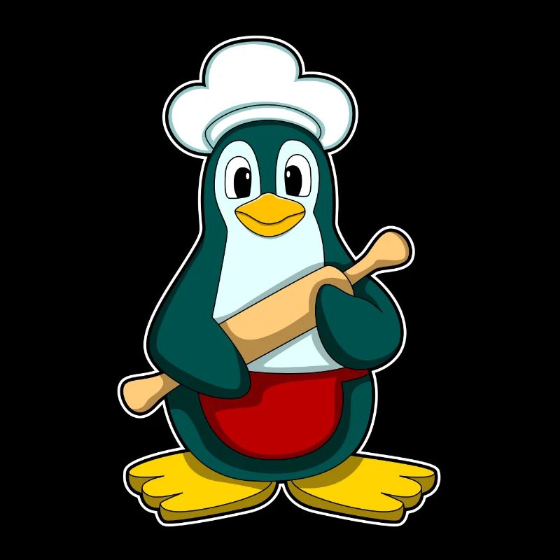 Penguin as a baker with rolling pin