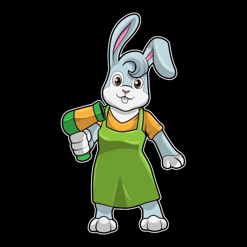Lapin coiffeur avec sèche-cheveux