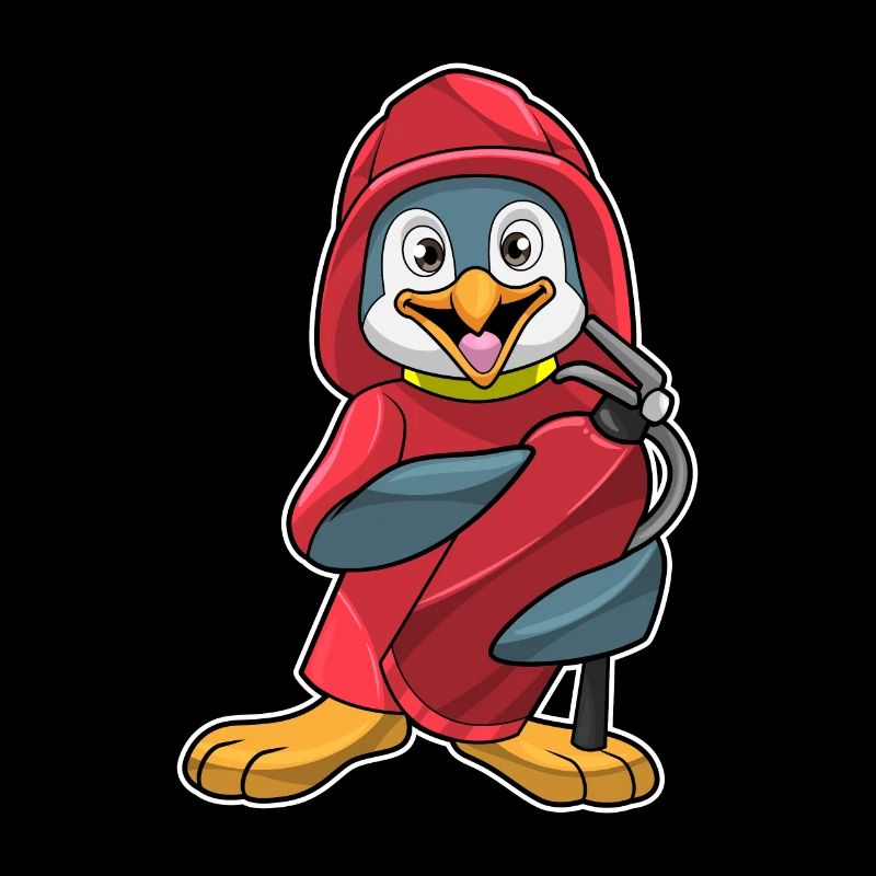 Pingouin comme pompier avec extincteur
