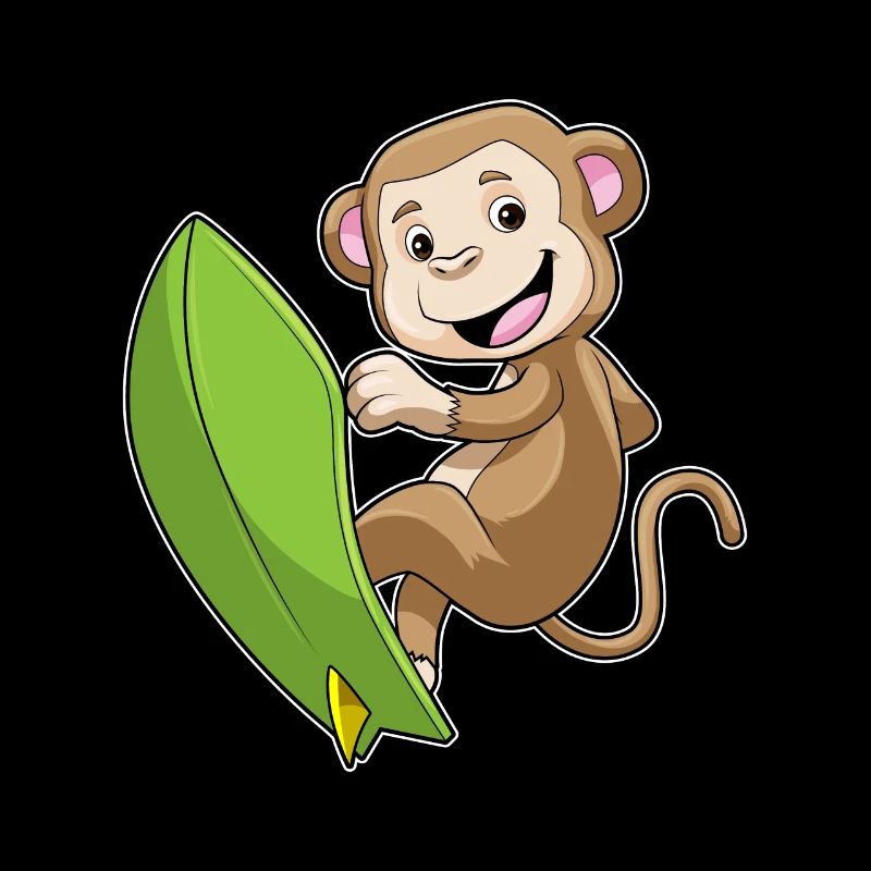 Singe en surfeur avec planche de surf