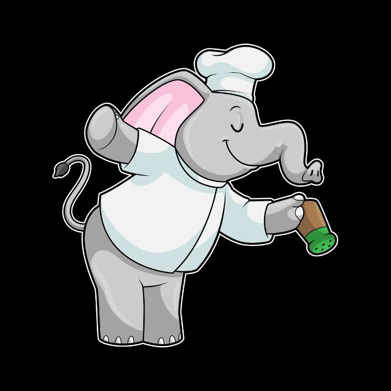 Elephant as a cook with salt shaker